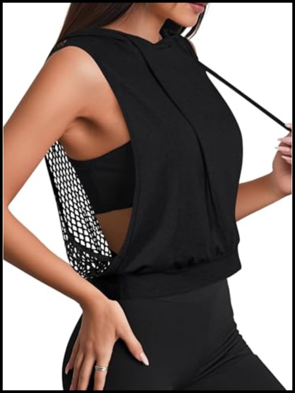 Sleeveless Hoodie Open Back Mesh Workout Tank Top Cropped Gym Yoga Athletic